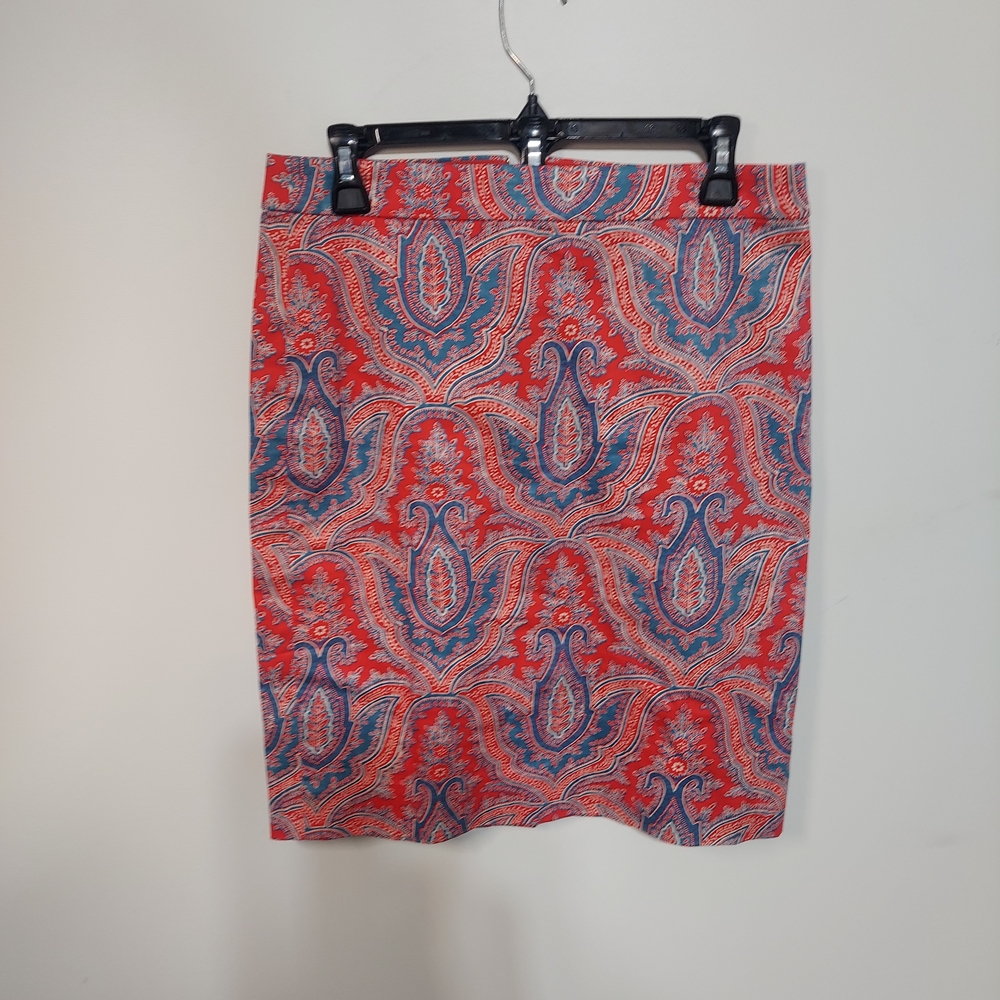 J.Crew No. 2 Pencil Skirt Red Blue Paisley Print Size 6
